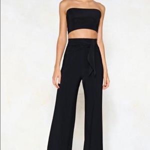 Nasty Gal Tie Me Later Black Bandeau & Pant Set NWT